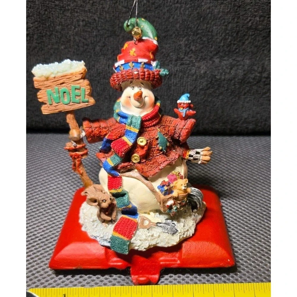 Snowman Cast Iron Base Stocking Hanger Christmas Decor